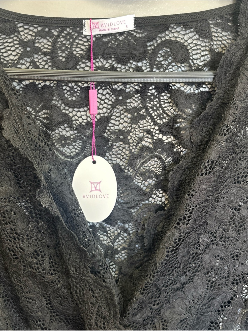 AvidLove Teddy lingerie Woman Small black lace Plunge V Neck & Cross Back<<366> - Picture 2 of 9